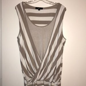 Striped tank, fitted with draped overlay on front.